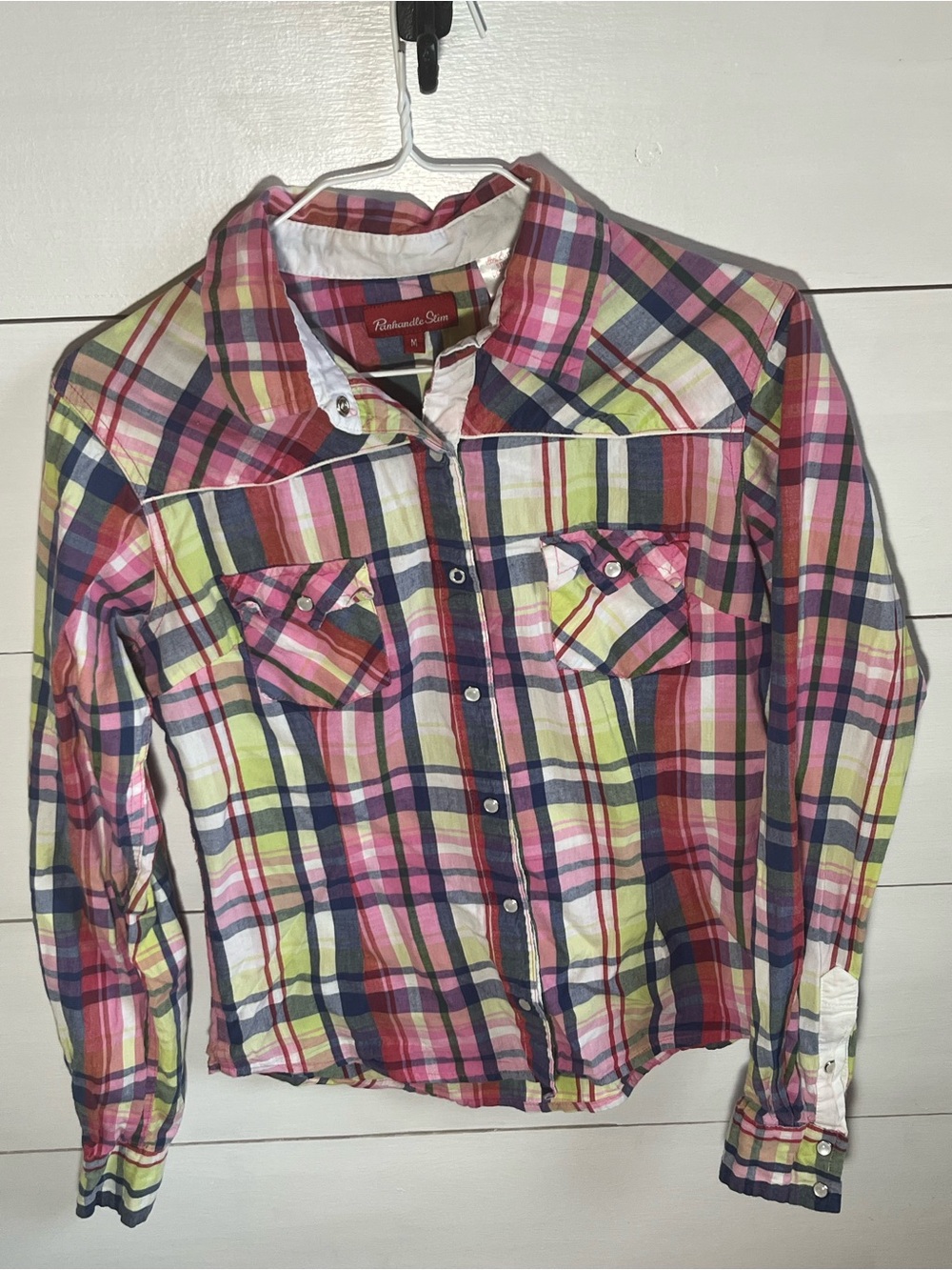 Panhandle Slim Girl’s Pink, Green & Navy Plaid Button-Up